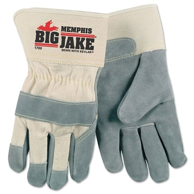 MCR Safety Big Jake® Premium A+ Side Split Leather Work Gloves, 1700, Canvas/Jersey Lining, Single Palm, 2.75 in Cuff, 2XL (127-1700XXL)
