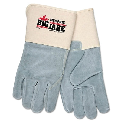 MCR Safety Big Jake® Premium A+ Side Split Leather Work Gloves, 1718, Canvas/Jersey Lining, Full Back, 4.5 in Cuff, XL (127-1718)