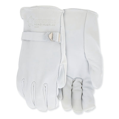 MCR Safety Road Hustler Premium Grade Cowhide Grain Leather Drivers Gloves, 3220, Unlined, X-Large, Straight Thumb/Pull Strap on Bk (127-3220XL)
