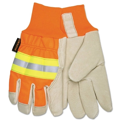 MCR Safety Luminator™ Insulated Drivers Gloves, Large, Grain Pigskin Leather, Thermosock® Lining, Beige/Hi-Vis Orange/Lime/Silver (127-3440l)