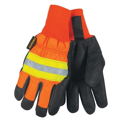 MCR Safety Luminator™ Insulated Drivers Gloves, X-Large, Grain Pigskin Leather, Thermosock® Lining, Black/Hi-Vis Orange/Lime/Silver (127-34411XL)