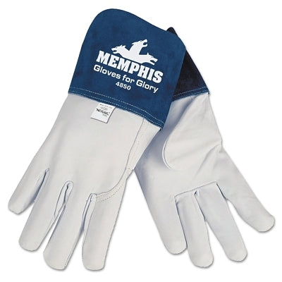 MCR Safety Gloves for Glory MIG/TIG Gloves, Grain Goat Skin/Split Cow Leather, 2XL, WH/Blue (127-4850XXL)