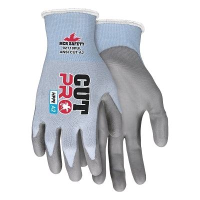 MCR Safety CutPro® 92718PU 18-ga HyperMax® PU Coated Gloves, X-Large, Gray/Light Blue (127-92718PUXL)