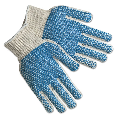 MCR Safety PVC Dot String Knit Gloves, Small, Natural/Blue PVC Blocks (127-9660SMB)