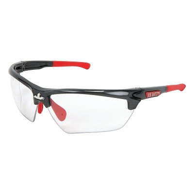 MCR Safety Dominator® DM3 Safety Glasses, Polycarbonate Clear Lens, MAX6®, Gun Metal Polycarbonate/Red TPR (135-DM1310PF)
