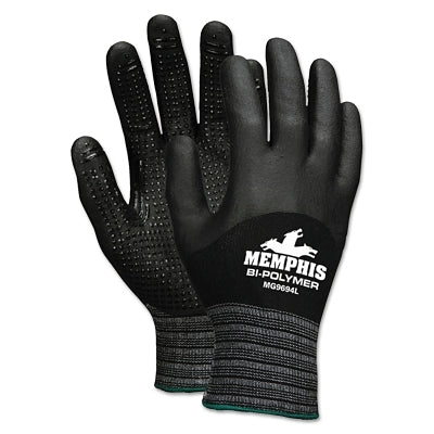 MCR Safety Bi-Polymer Coated Gloves, Large, Black/White (127-MG9694L)