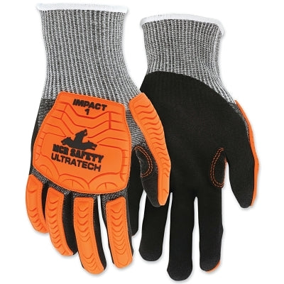 MCR Safety UT1952 UltraTech® A4/Cut Level Mechanics Knit Gloves, 2X-Large, Hi-Vis Orange TPR, Black Coating, Salt/Pepper Shell (127-UT1952XXL)