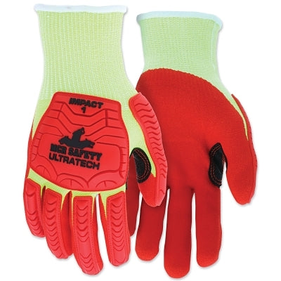 MCR Safety UT1953 UltraTech™ A4/Impact Level 1 Mechanics Knit Glove, 2X-Large, Hi-Viz Lime; Red (127-UT1953XXL)