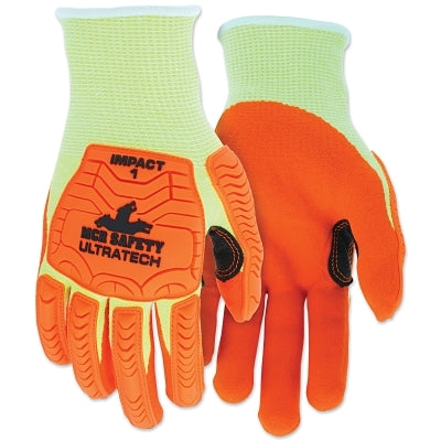 MCR Safety UT1955 UltraTech™ A5/Impact Level 1 Mechanics Knit Glove, 2X-Large, Hi-Viz Lime; Orange (127-UT1955XXL)