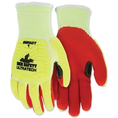 MCR Safety UT1956 UltraTech™ A5/Impact Level 1 Mechanics Knit Glove, Small, Hi-Vis Lime/Red (127-UT1956S)
