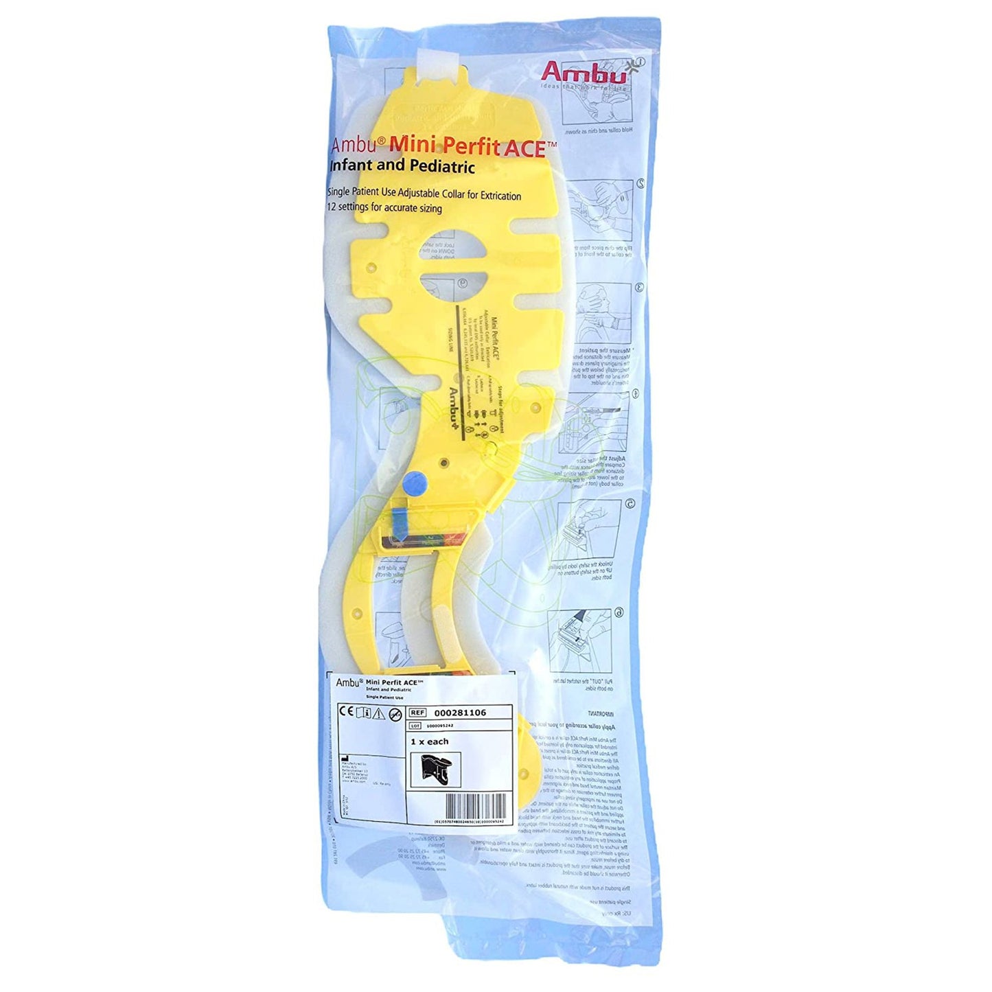 Ambu® Mini Perfit ACE™ Extrication Cervical Collar Preformed Pediatric One Size Fits Most One-Piece / Trachea Opening Adjustable Height Adjustable Neck Circumference (451188_CS)