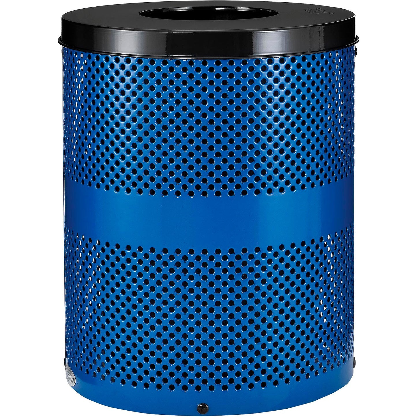 Global Industrial Outdoor Perforated Steel Trash Can With Flat Lid, 36 Gallon, Blue (WB261925BL)