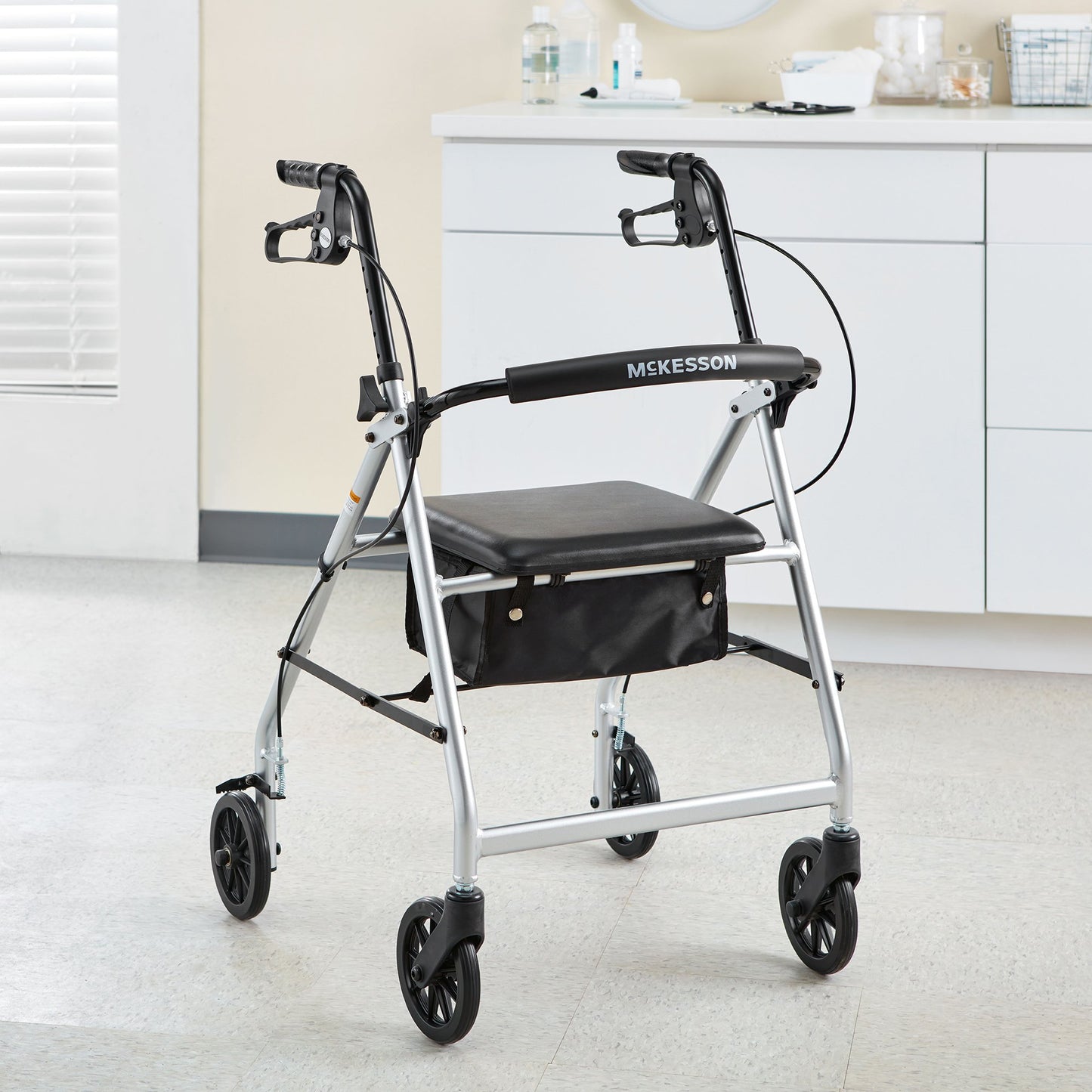 McKesson 4 Wheel Rollator Silver Adjustable Height / Folding Aluminum Frame (1065267_EA)