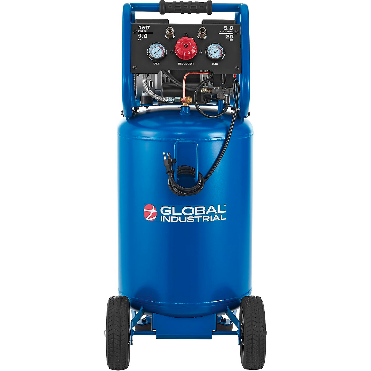 Global Industrial Portable Quiet Electric Air Compressor, 1.8 HP, 20 Gal, 5.0 CFM, Oil-Free (WB133754)