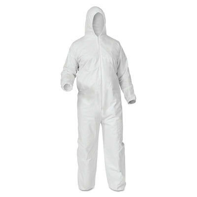 Ansell A35 Economy Liquid and Particle Protection Coveralls, Zipper Front/Elastic Wrists/Ankles/Hood, White, Med (412-38937)
