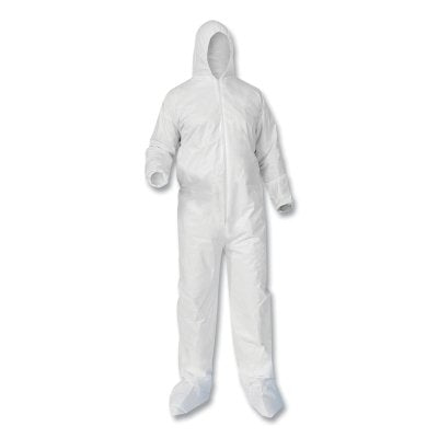 Ansell A35 Economy Liquid and Particle Protection Coveralls, Zipper Front/Hood/Boots/Elastic Wrists/Ankles, White, 2XL (412-38951)