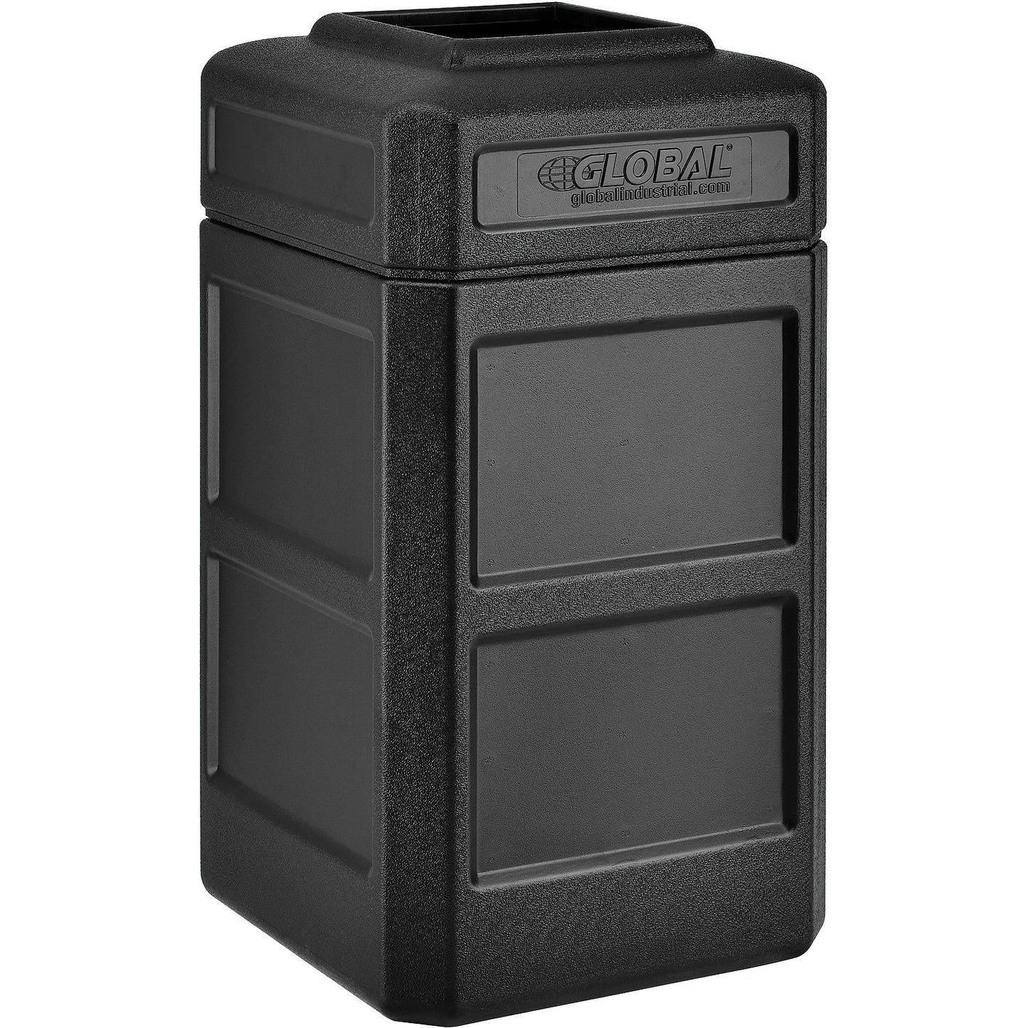 Global Industrial Square Plastic Waste Receptacle With Flat Lid, 42 Gallon, Black (WB641413BK)