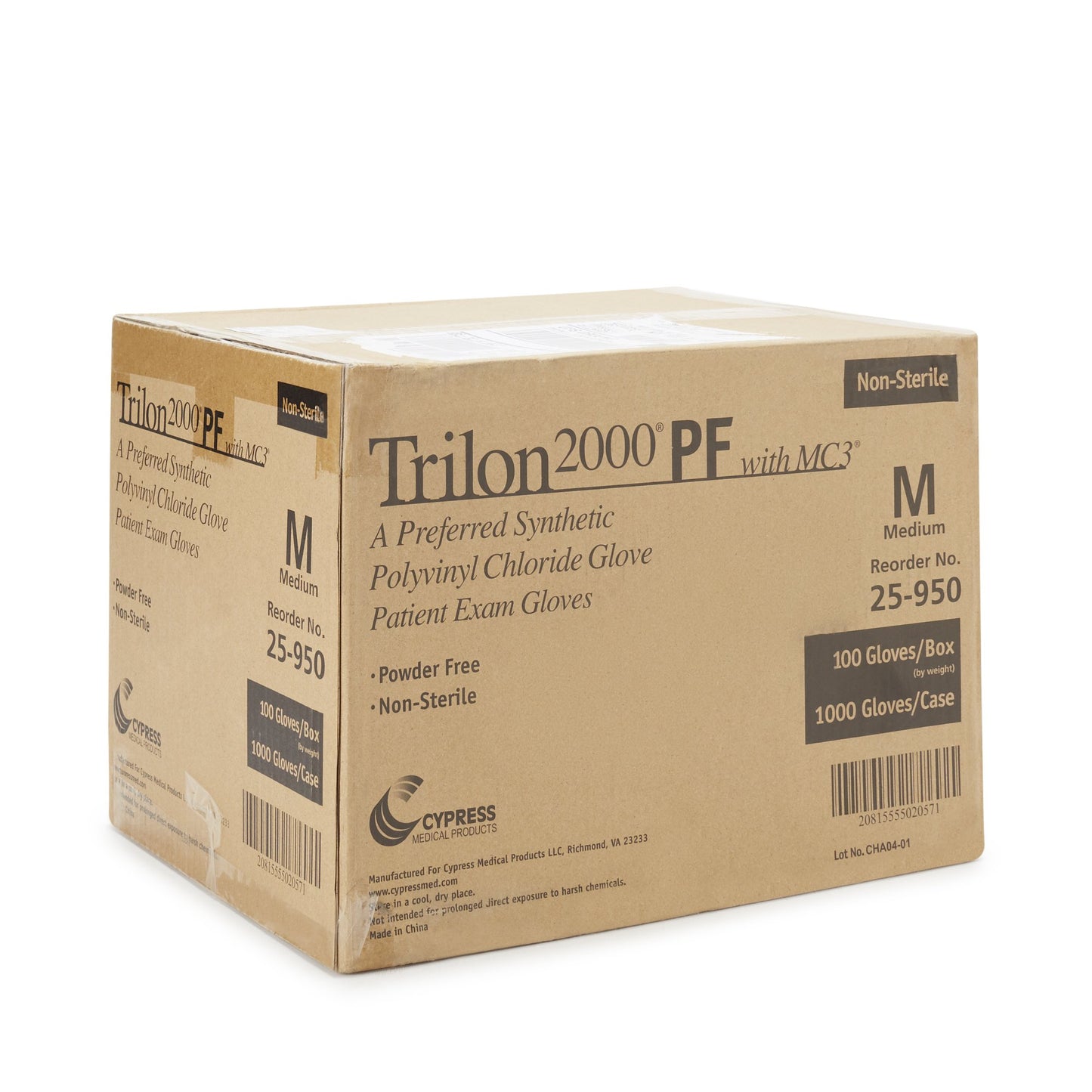 Trilon 2000® PF with MC3® Exam Glove Medium NonSterile Stretch Vinyl Standard Cuff Length Smooth Ivory Not Rated WITH PROP. 65 WARNING (457271_BX)