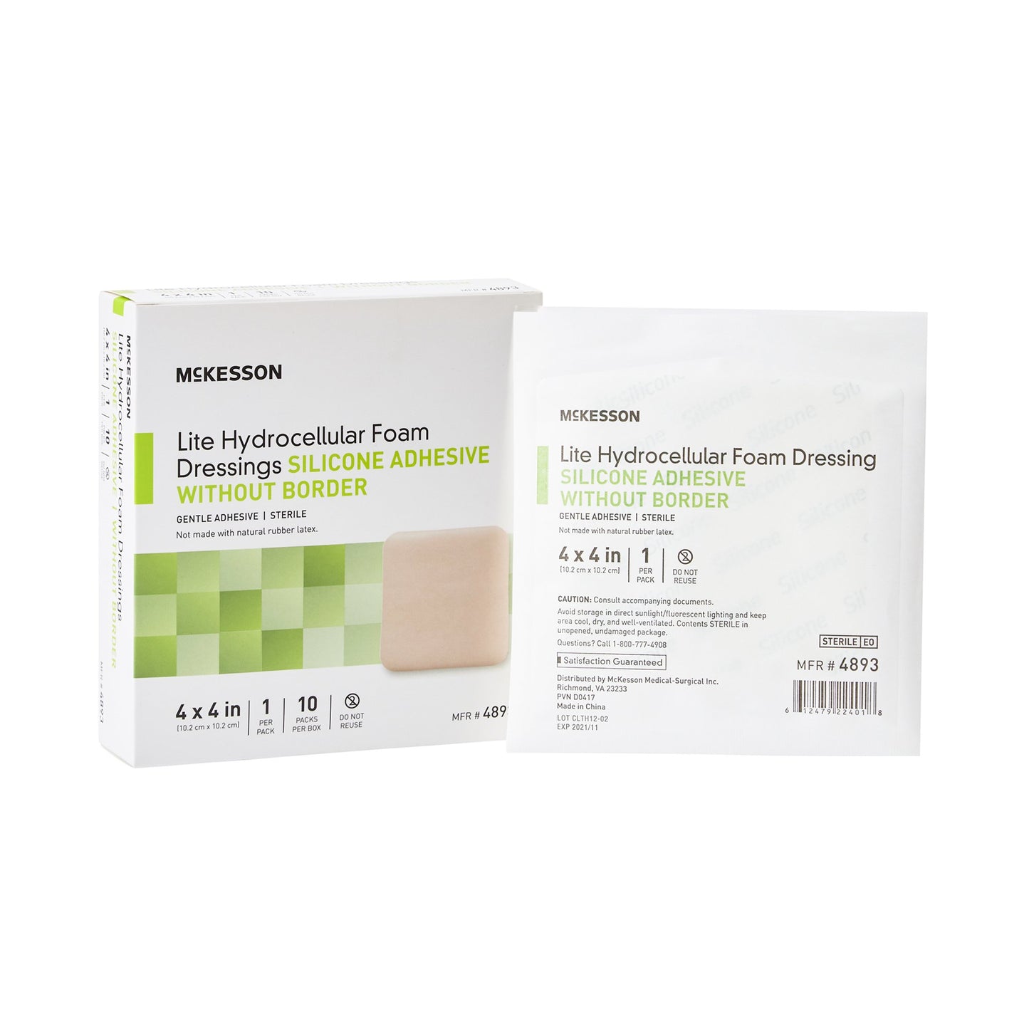 McKesson Lite Thin Foam Dressing 4 X 4 Inch Without Border Film Backing Silicone Gel Adhesive Square Sterile (1083093_EA)