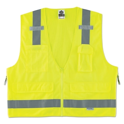 Ergodyne GloWear® Safety Vest, 8250Z, Surveyors, Class 2, Type R, 7 Pockets, Reflective Tape, 2 Radio Mic Tabs, Zipper, 2XL/3XL, Lime (150-21427)