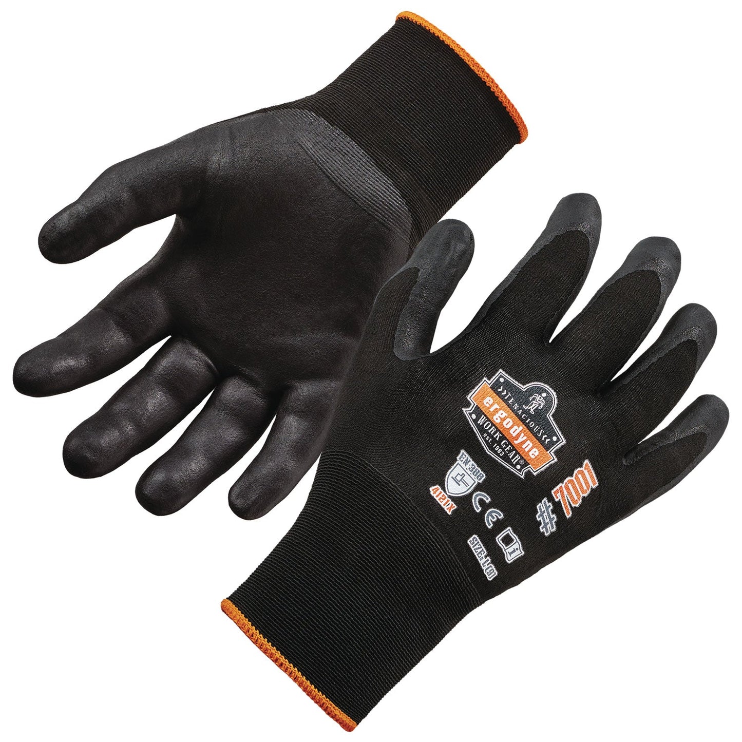 Ergodyne ProFlex 7001 Nitrile-Coated Gloves, Black, X-Small, 12 Pairs (EGO17851)