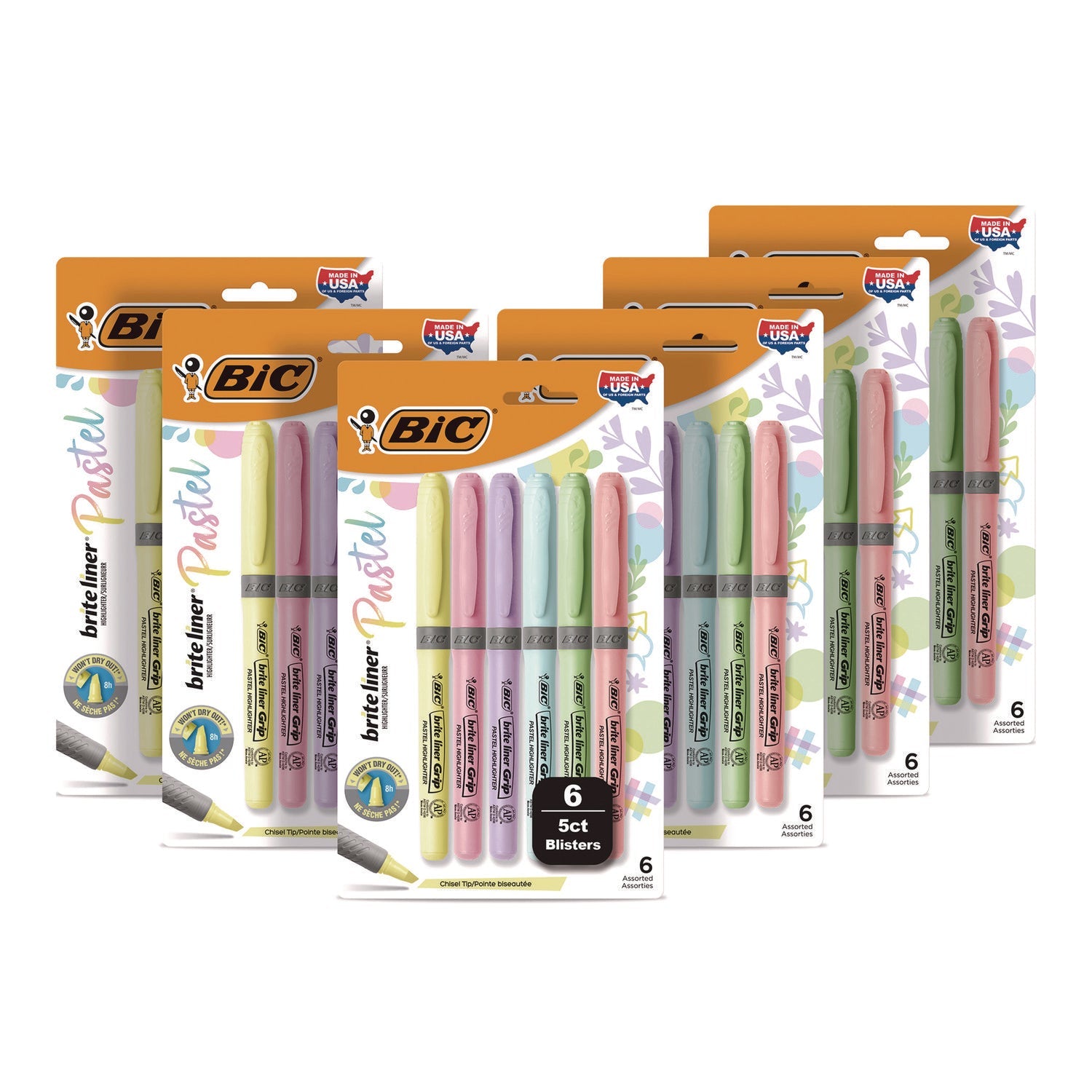 bic-brite-liner-grip-pocket-highlighter-assorted-ink-colors-chisel-tip-assorted-barrel-colors-6-set-6-sets-pack-bicgbld36east_1