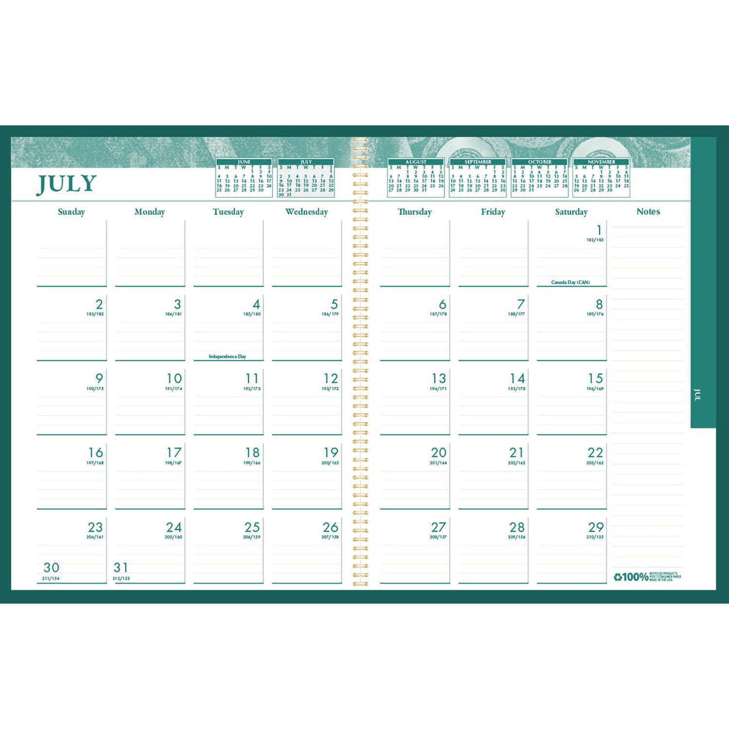 house-of-doolittle-100-recycled-monobright-monthly-weekly-planner-11-x-8-5-green-gold-cover-12-month-july-to-june-2024-to-2025-hod283509_1