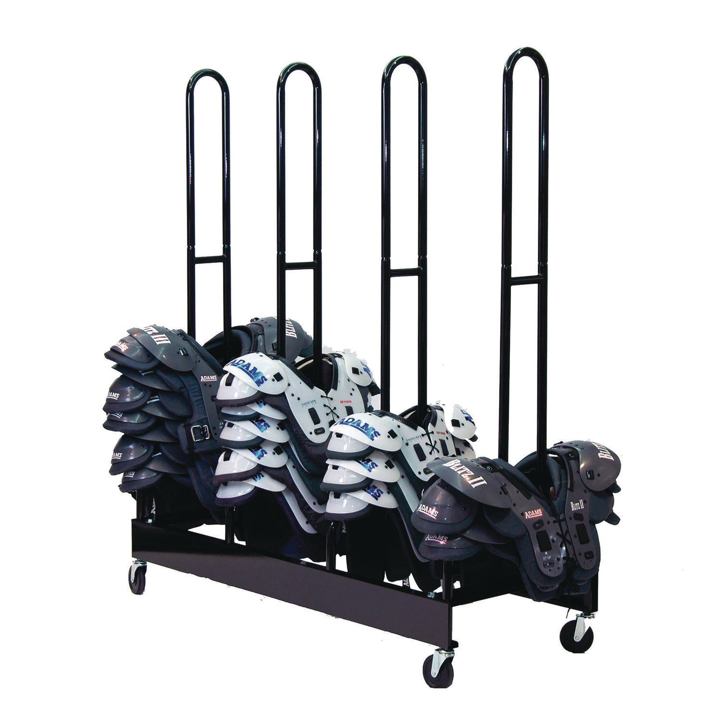 Champion Sports Mobile Four-Stack Shoulder Pad Rack, Metal, 176 lb Capacity, 24" x 59" x 68", Black (CSIFBSPR4)