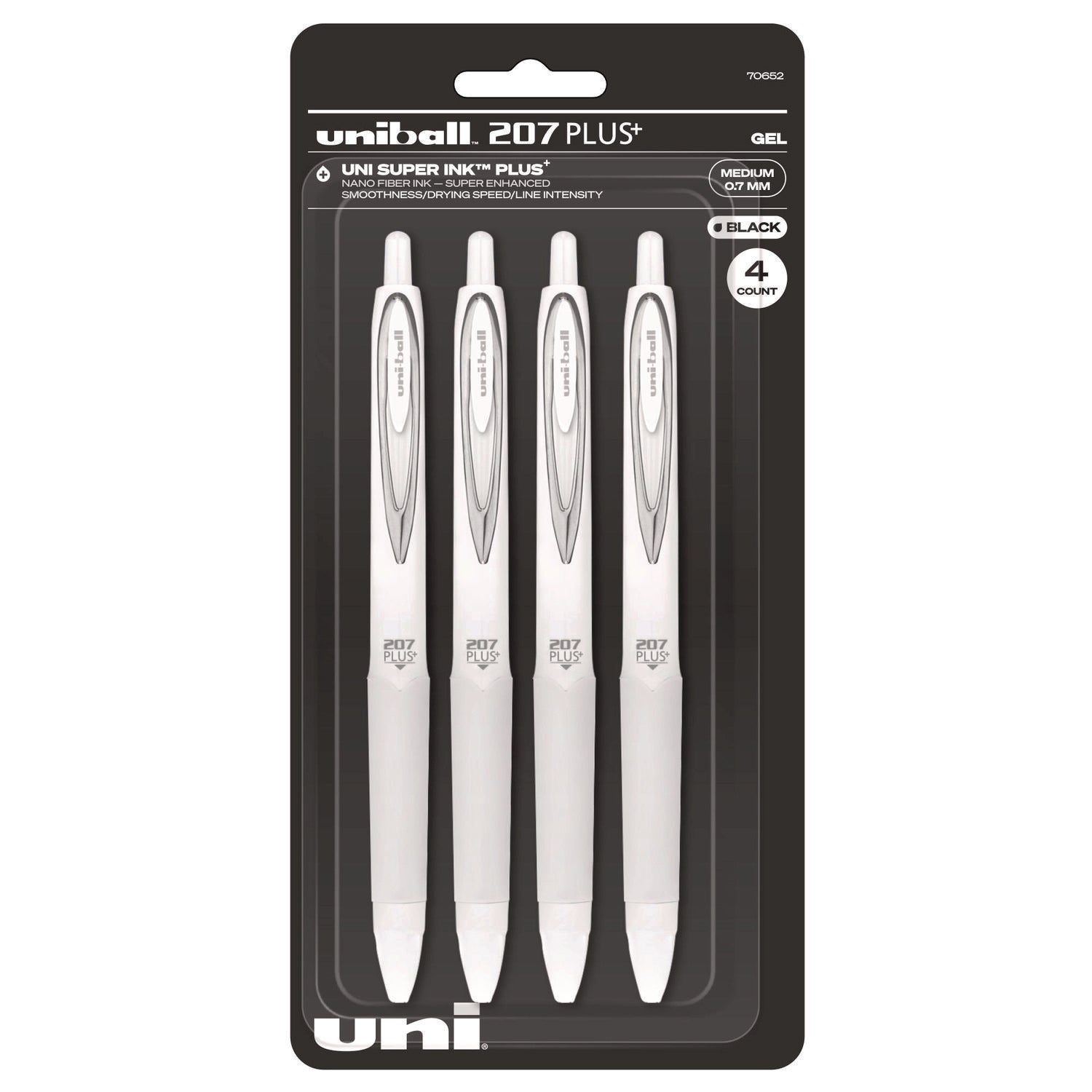 uniball-207-plus-gel-pen-retractable-medium-0-7-mm-black-ink-white-barrel-4-pack-ubc70652_1