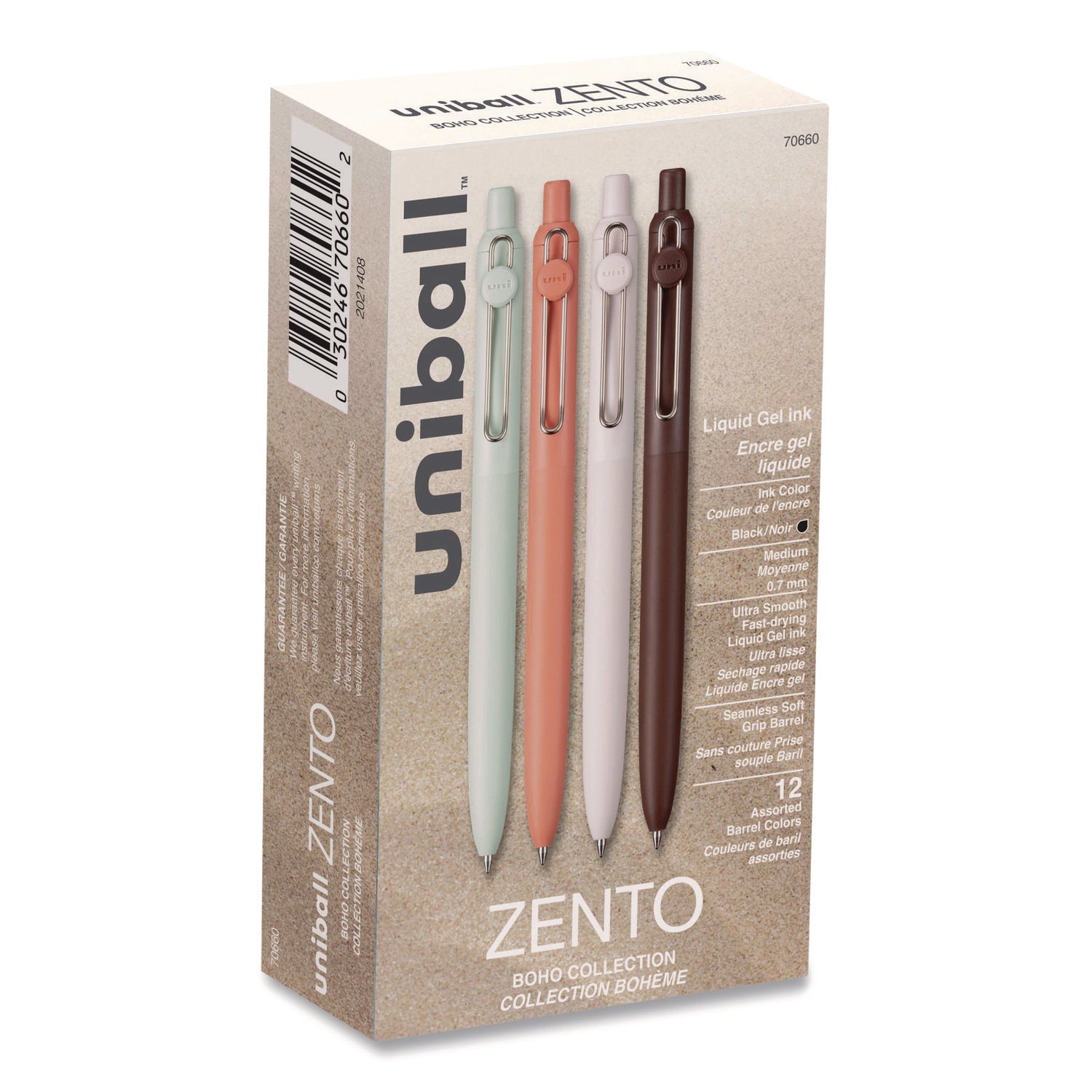 uniball-zento-gel-pen-retractable-medium-0-7-mm-black-ink-adobe-linen-mist-umber-barrel-colors-dozen-ubc70660_1