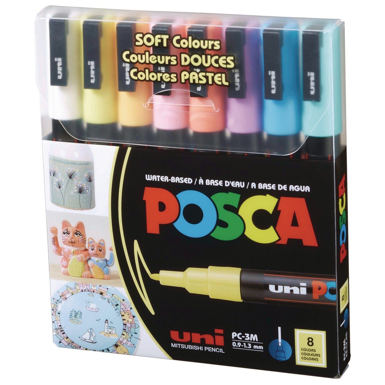 posca-water-based-paint-markers-fine-bullet-tip-0-9-mm-1-3-mm-assorted-colors-8-set-ubcpc3m8csftclr_1
