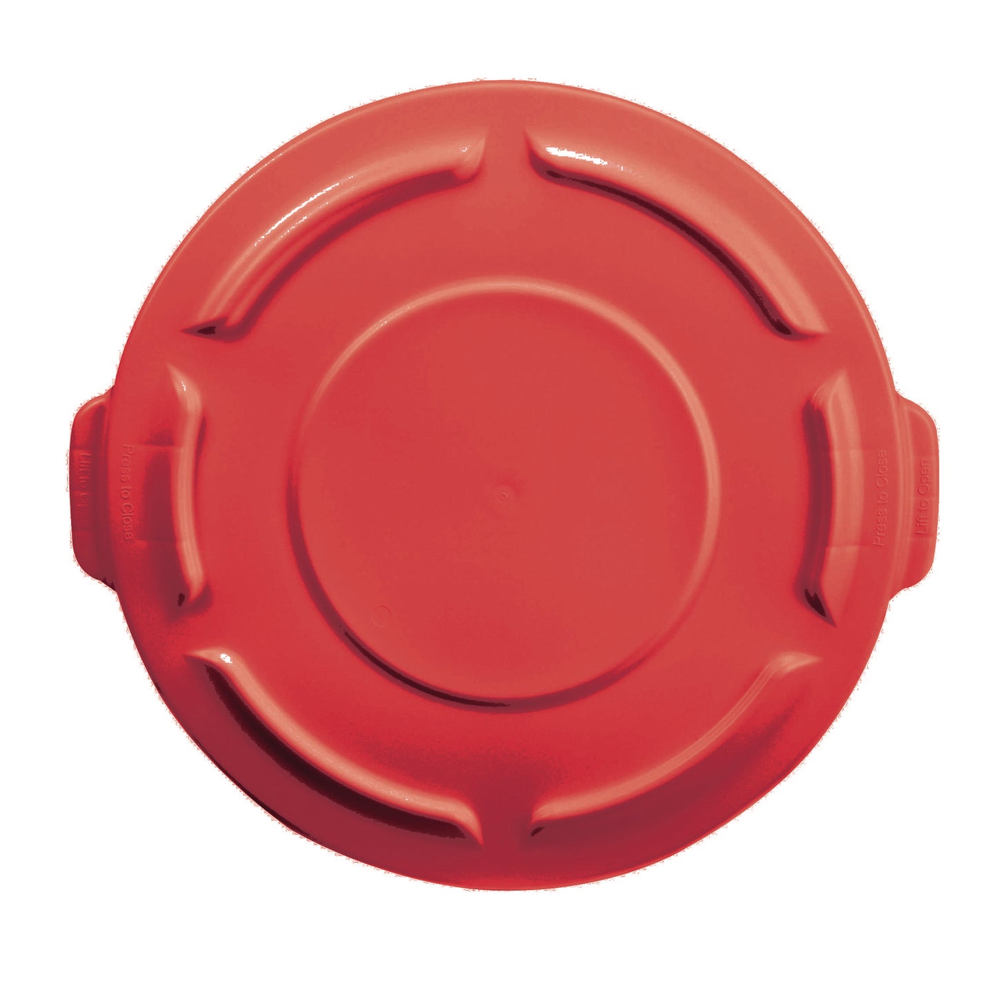 Rubbermaid® Commercial BRUTE Self-Draining Flat Top Lids for 32 gal Round BRUTE Containers, 22.25" Diameter x 3"h, Red, 3/Carton (RCP2654REDCT)