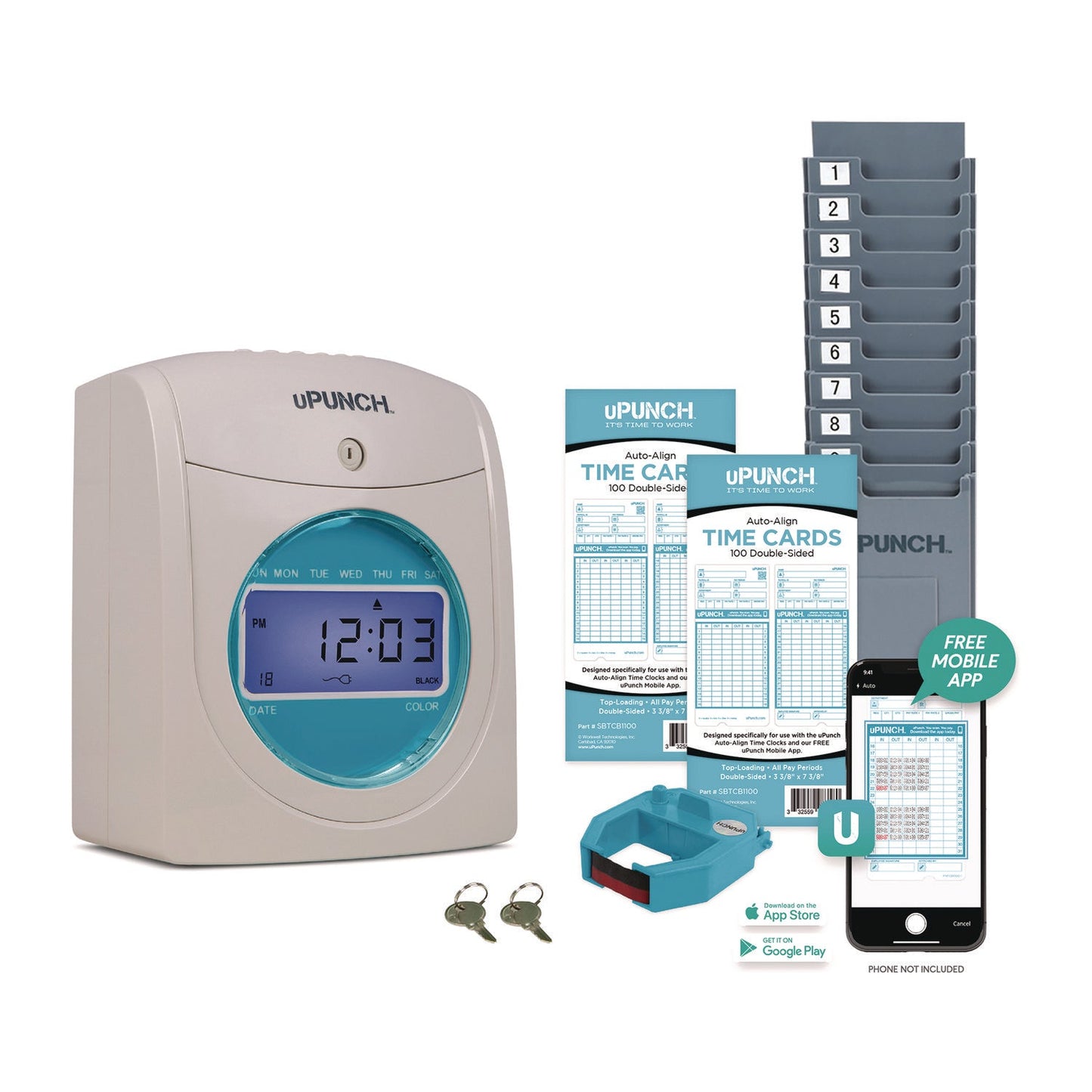 upunch-digital-auto-align-punch-time-clock-bundle-white-ppzsb1200_3