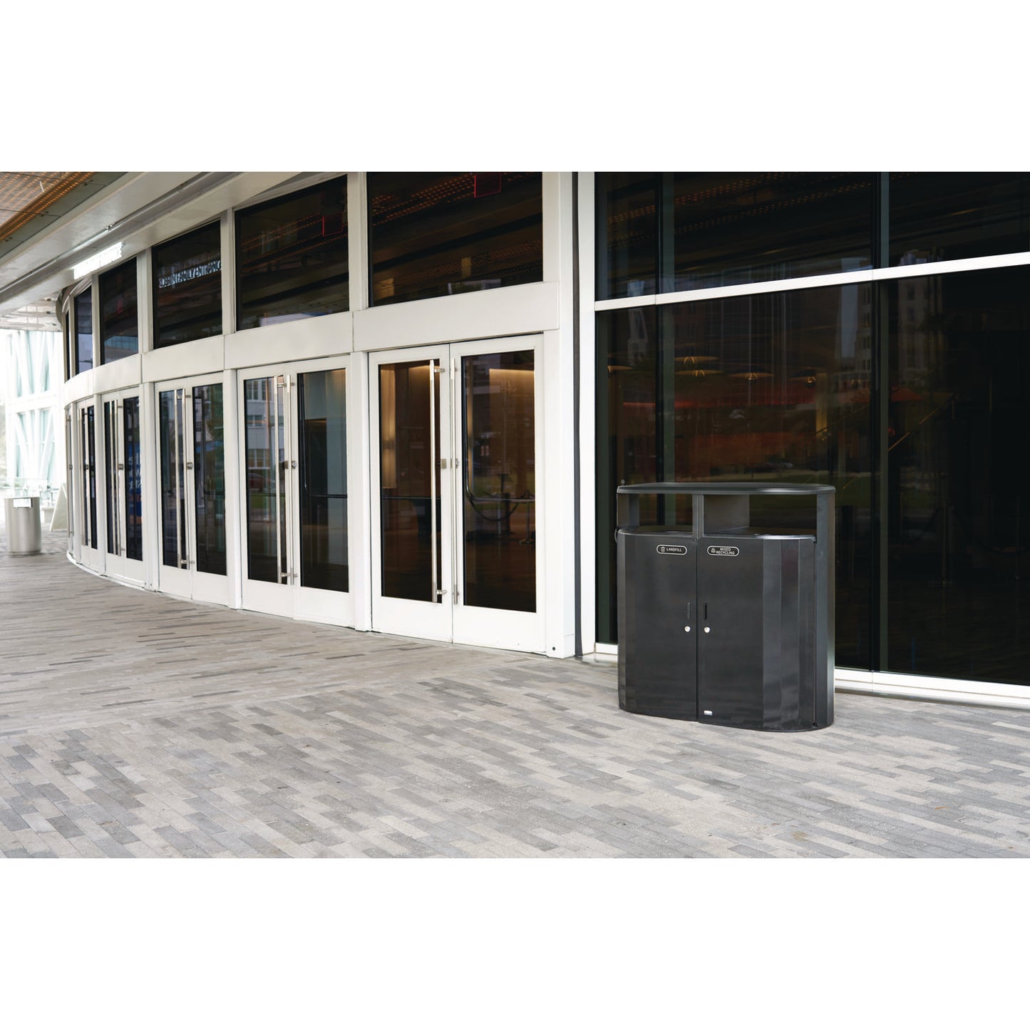 Rubbermaid® Commercial RESIST Dual Stream Waste and Recycling Container, 66 gal, Metal, Textured Black/Black Gloss (RCP2185042)