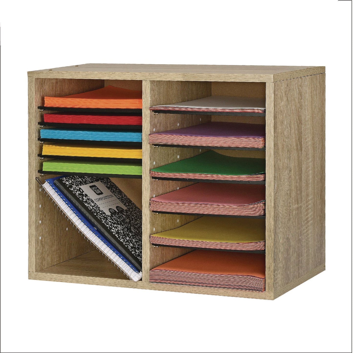 adiroffice-wood-adjustable-12-compartment-literature-organizer-12-sections-letter-size-20-x-11-8-x-16-3-medium-oak-alhi50012meo_2