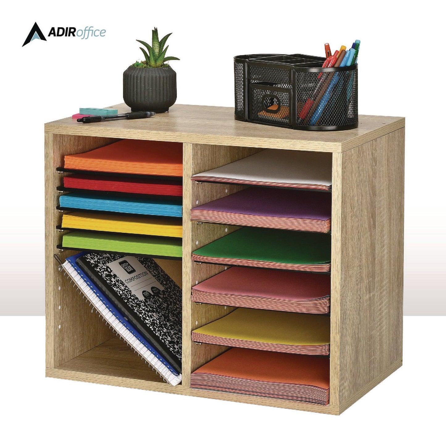 adiroffice-wood-adjustable-12-compartment-literature-organizer-12-sections-letter-size-20-x-11-8-x-16-3-medium-oak-alhi50012meo_5