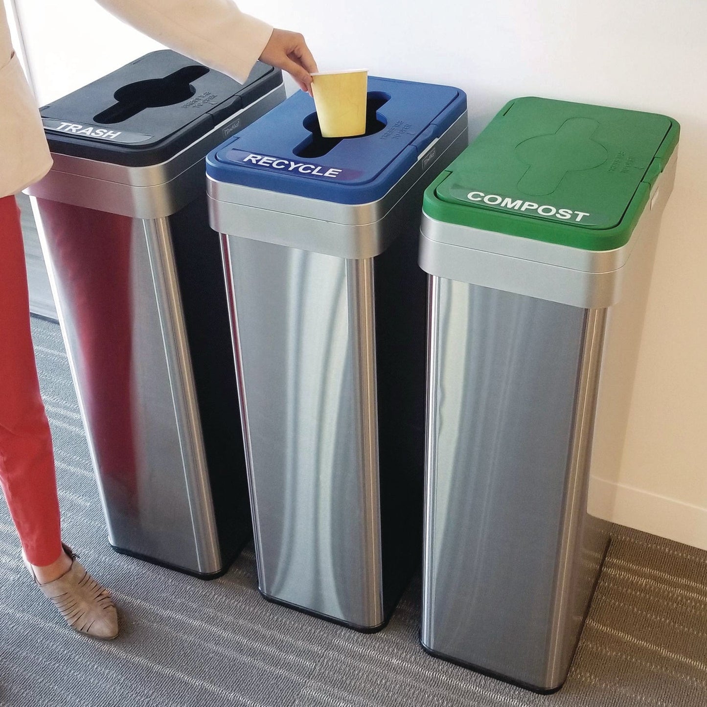hls-commercial-r-open-top-trash-can-recycle-bin-compost-bin-w-color-coded-lids-set-21-gal-plastic-stainless-steel-silver-black-blue-green-hlmhls21uottrio_4