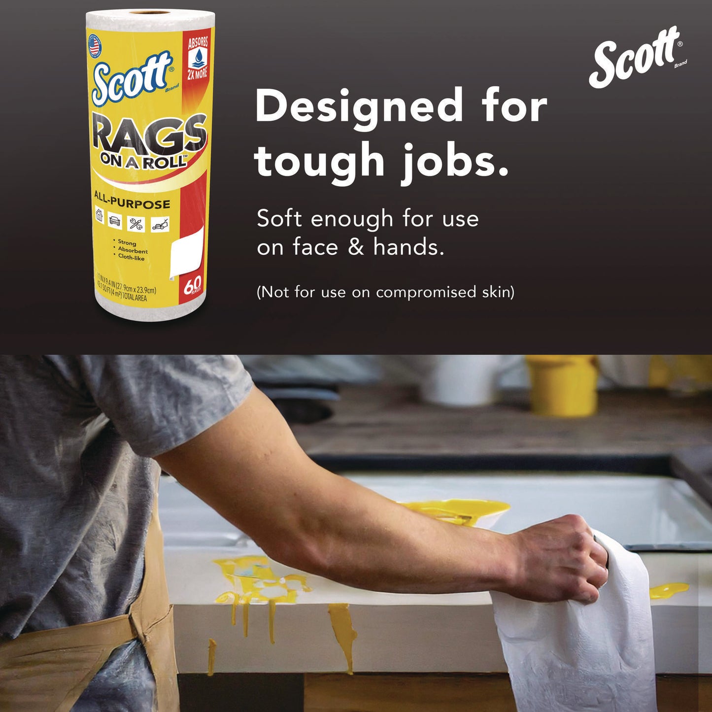 Scott® Rags On A Roll, 1-Ply, 9.4 x 11, White, 60/Roll, 12 Rolls/Carton (KCM54992)