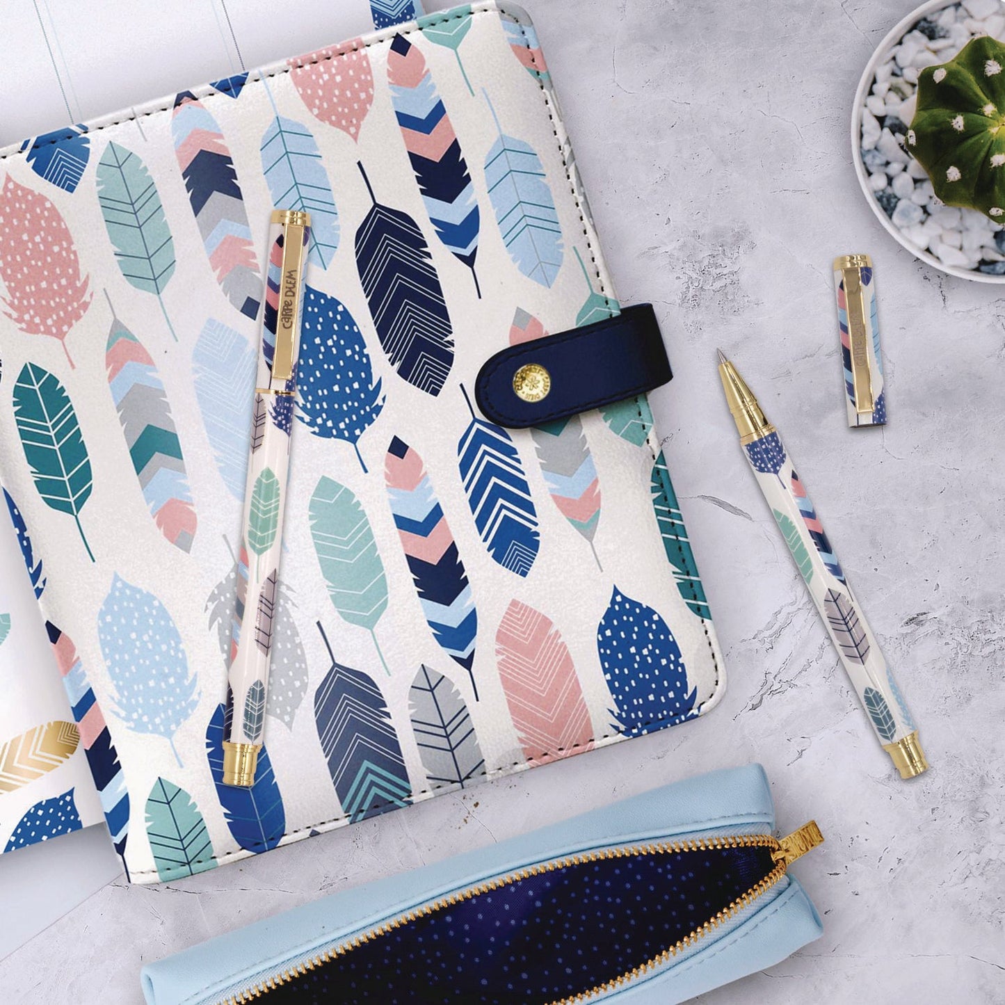 pukka-pad-carpe-diem-all-metal-gel-pens-gel-pen-stick-medium-0-7-mm-black-ink-white-blue-green-feather-barrel-6-pack-puk9213cd_5