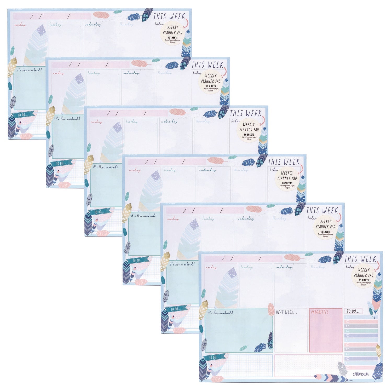 pukka-pad-weekly-planner-pad-feathers-11-7-x-8-3-blue-cream-pink-cover-12-month-undated-6-pack-puk9219cd_1