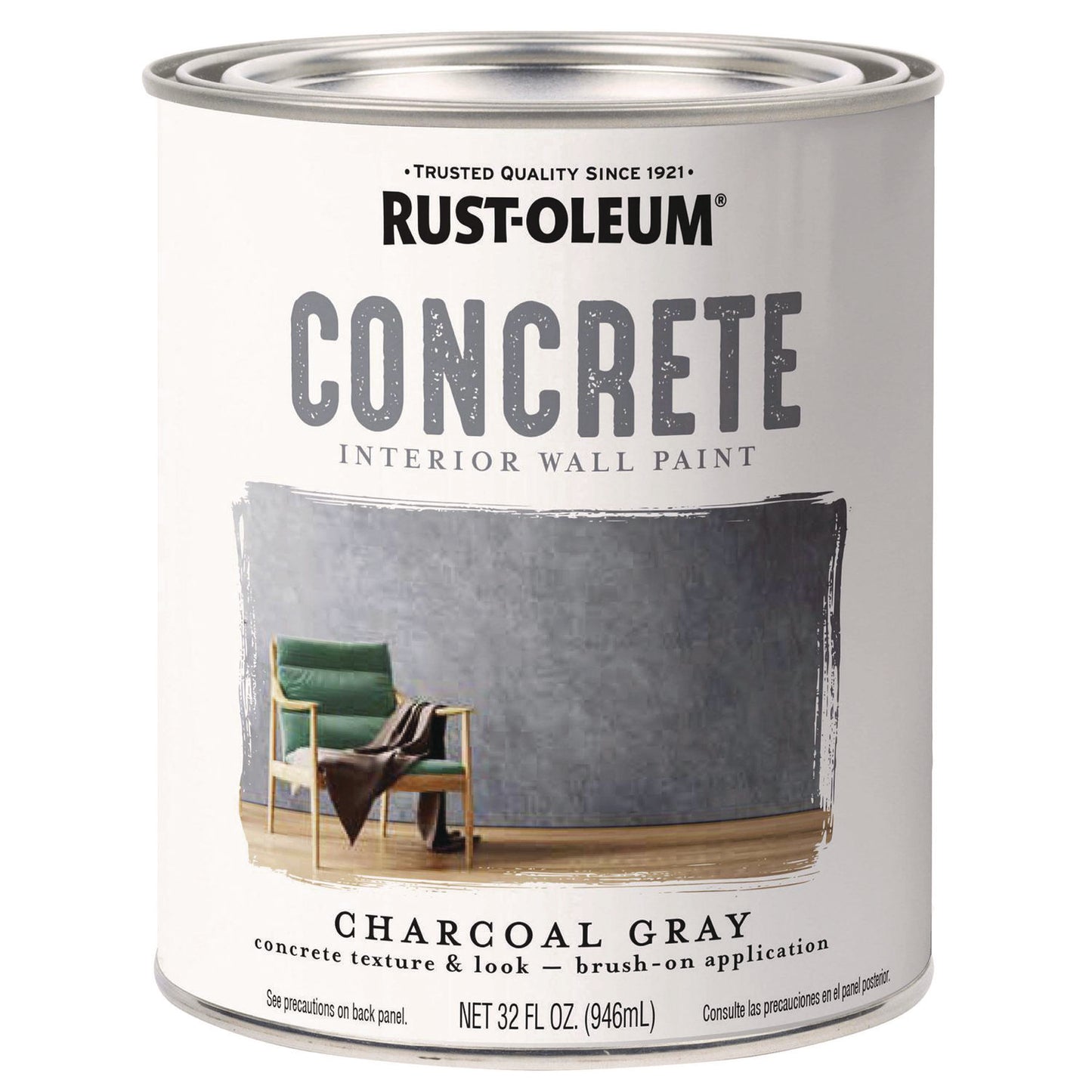 Rust-Oleum® Concrete Interior Wall Paint, Flat Charcoal Gray, Quart Can, 2/Carton (RST379906)
