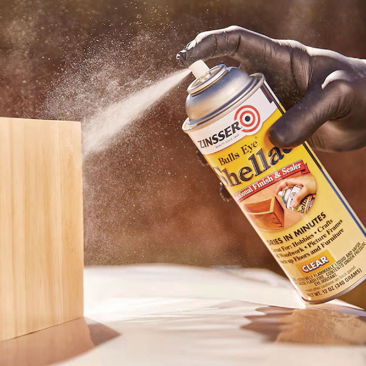 Zinsser® Clear Bulls Eye Shellac Spray, Gloss Clear, 12 oz Aerosol Can, 6/Carton (RST408)
