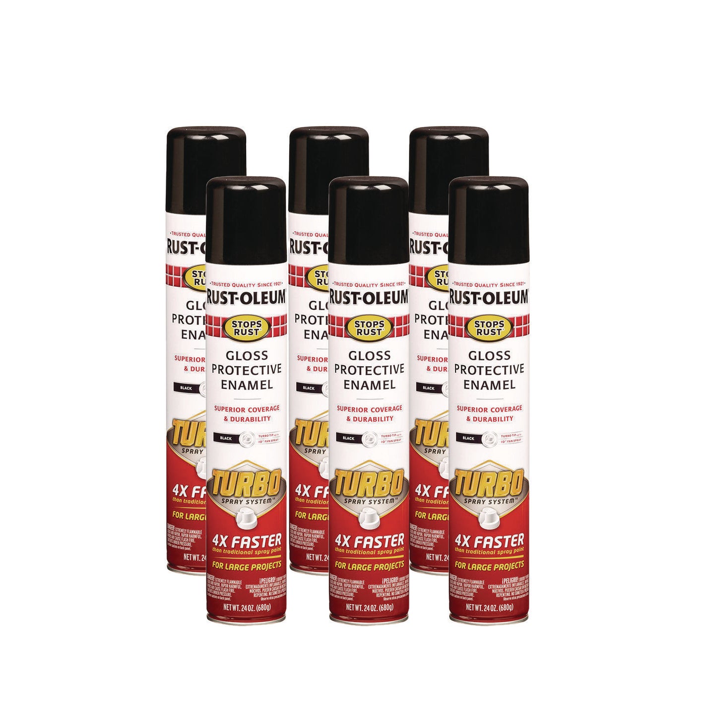 Rust-Oleum® Stops Rust Turbo Spray, Gloss Black, 24 oz Aerosol Can, 6/Carton (RST334128)