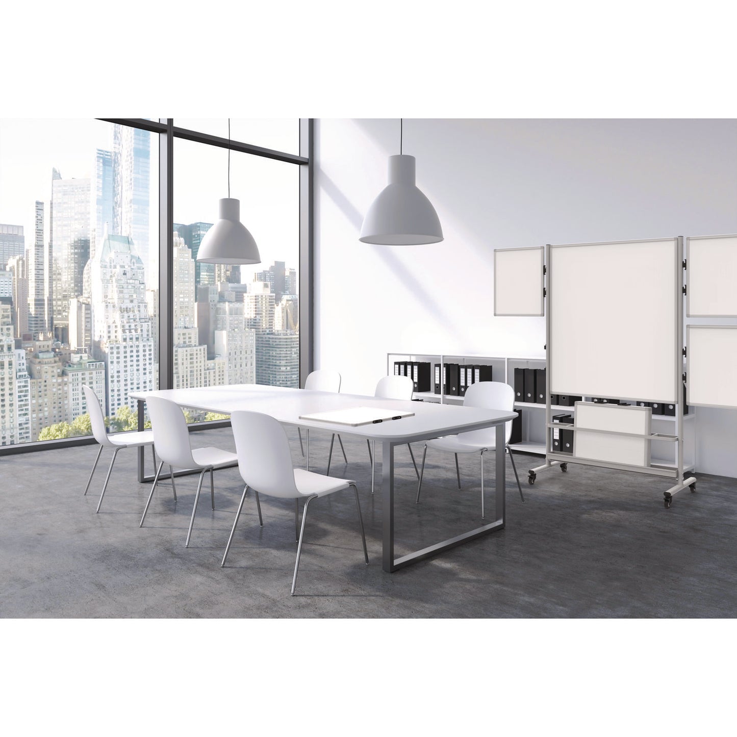 Luxor Mobile Collaboration Station Whiteboard with 4 Attachable Marker Boards, 40.4" x 48.6", White Surface, Silver Aluminum Frame (LXCCLLABSTO)