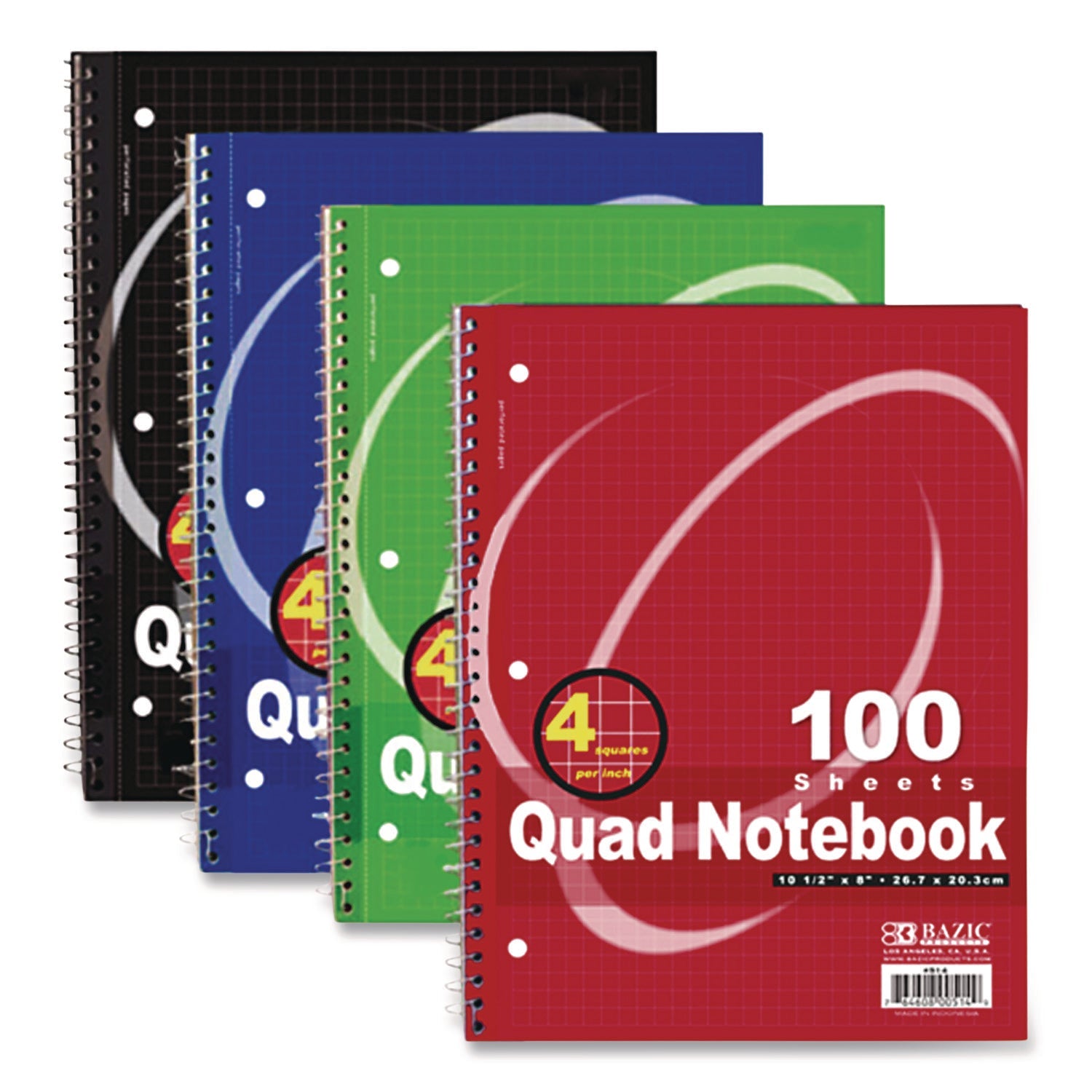 bazic-r-products-spiral-notebook-quadrille-rule-4-sq-in-randomly-assorted-cover-color-100-10-5-x-8-sheets-baz514_1