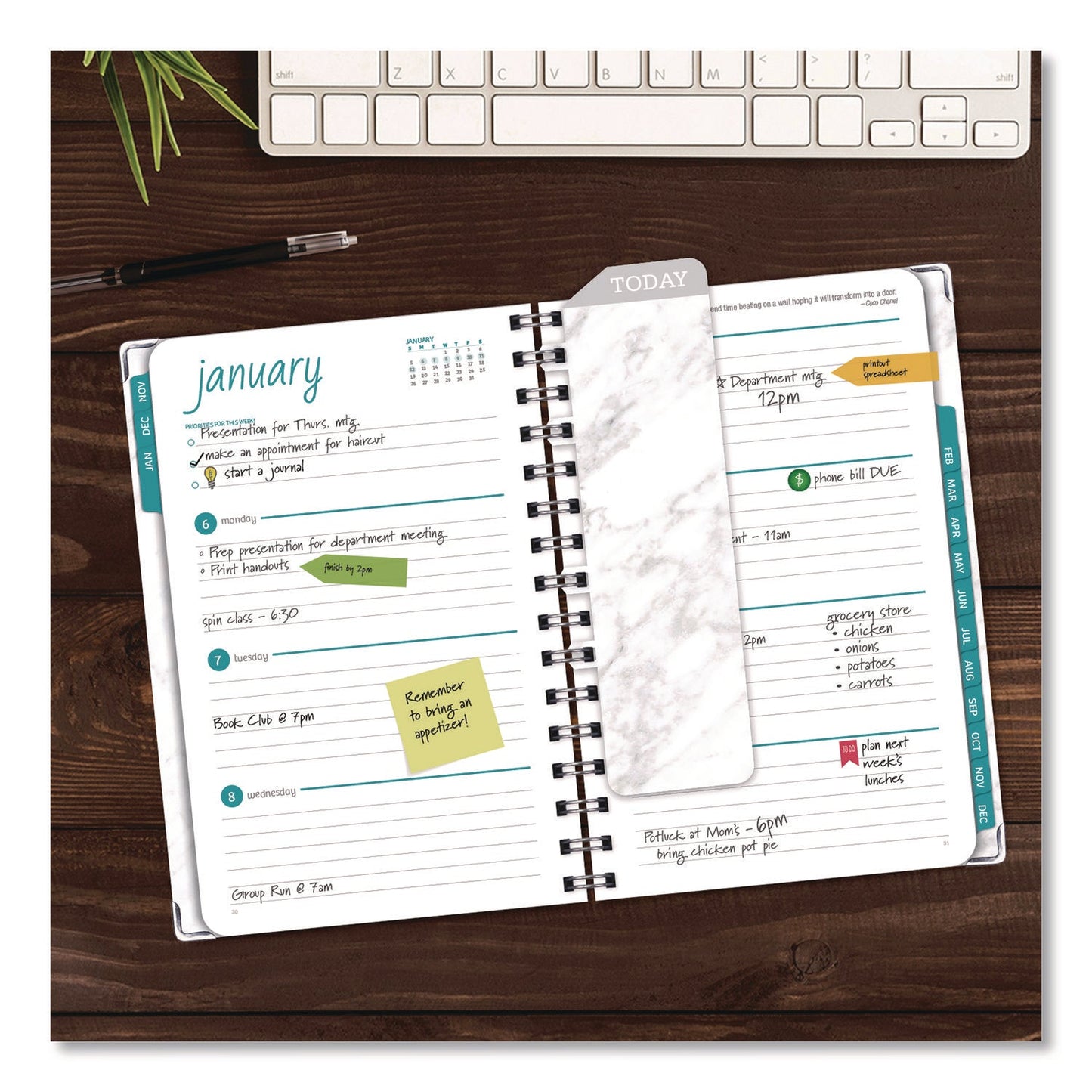 global-printed-products-marble-weekly-monthly-planner-marble-stone-artwork-8-x-5-5-white-gray-silver-cover-14-month-nov-2024-to-dec-2025-gpuspls255804_8