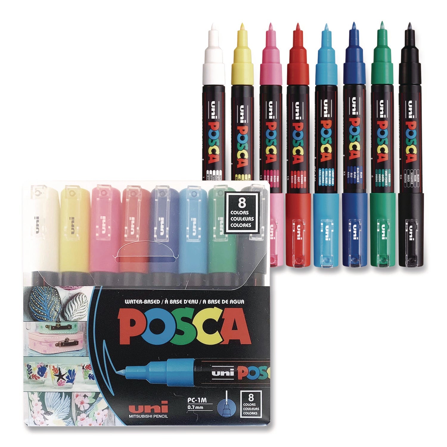 posca-water-based-paint-markers-extra-fine-bullet-tip-assorted-colors-8-pack-ubcpc1m8c_1