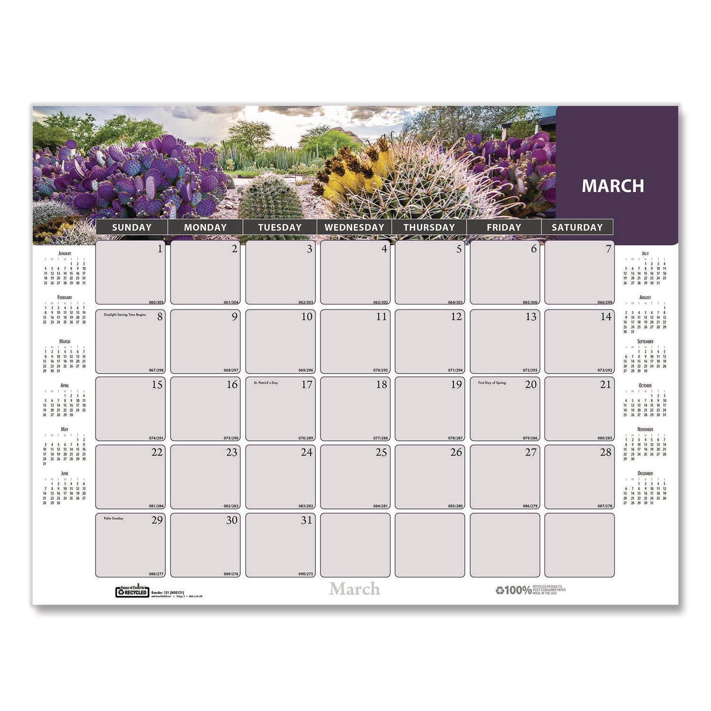 House of Doolittle™ Recycled Succulent and Cacti Desk Pad Calendar, 17 x 22, Multicolor Sheets, Black Corners, 12-Month (Jan to Dec): 2026 (HOD121)