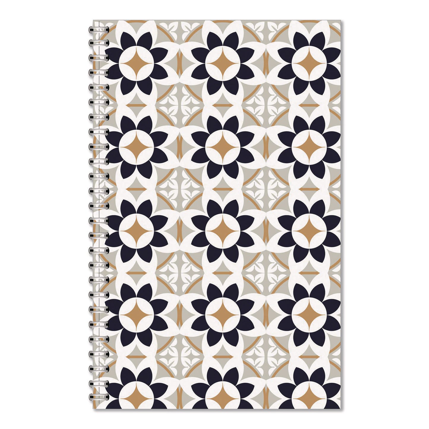 House of Doolittle™ Recycled Non-Dated Monthly/Weekly Planner, Flower Tiles, Tan/Black/White Cover, Undated (HOD212145)