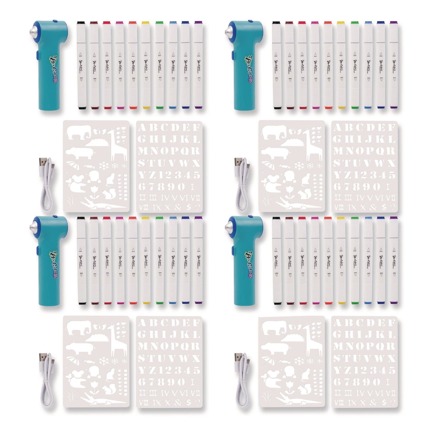 tpg-creations-aircolor-airbrush-kit-10-markers-2-stencils-1-airbrush-1-charging-cable-4-kits-carton-tpg49004_2